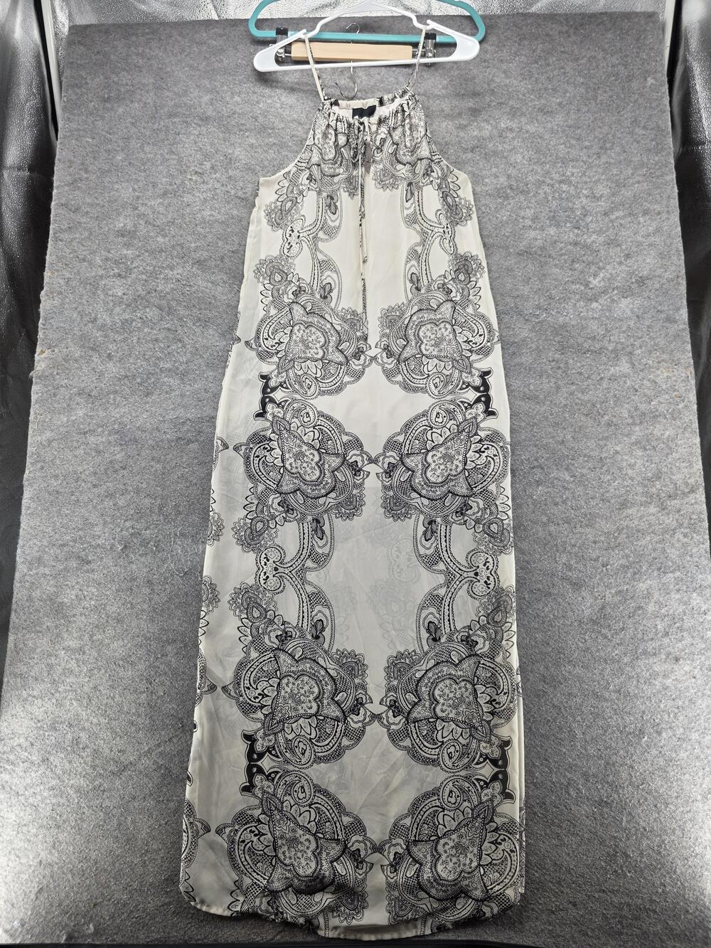 Lumiere Dress Womens M White Maxi Halter Paisley Chiffon Lined Tassel